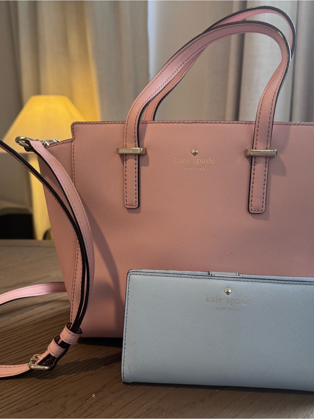 Kate Spade Pink Cedar Street Small Hayden with Light Blue Wallet
